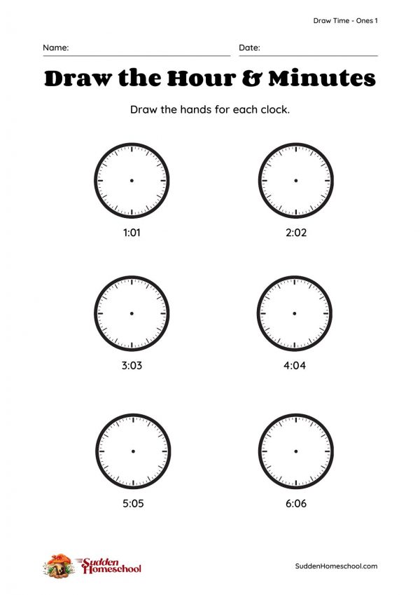 Draw time to nearest minute worksheet preview