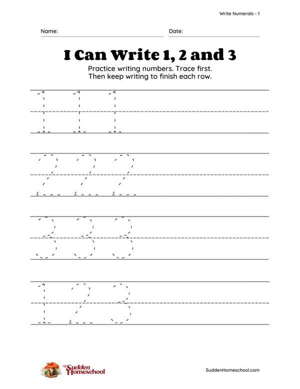 Preview of worksheet for writing numbers