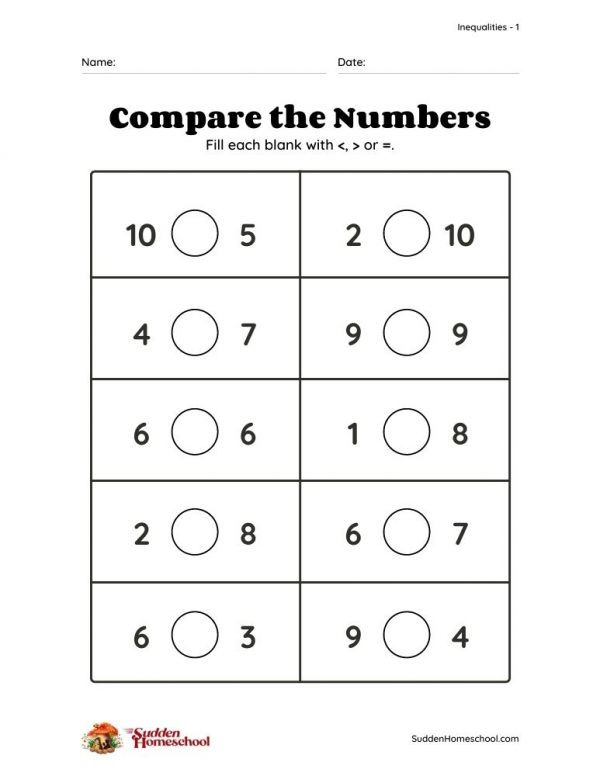Preview of "Compare the Numbers" worksheet