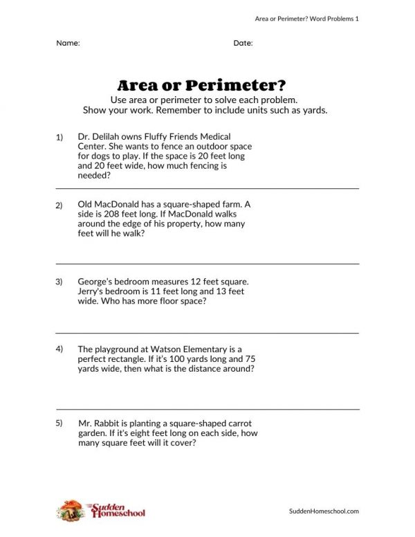 Area or Perimeter worksheet preview
