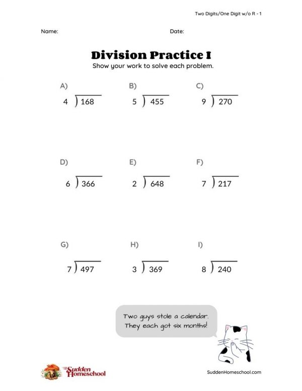 joke worksheets divide two digits by one digit no remainder