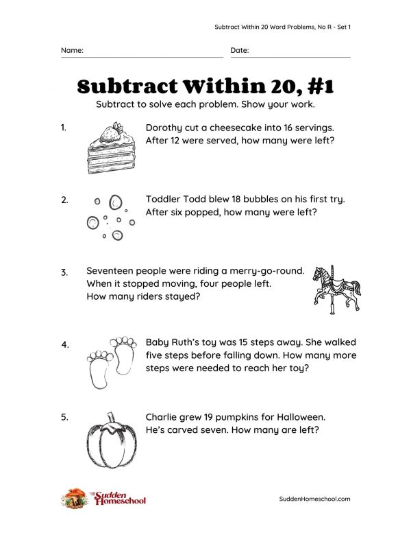 Subtraction Word Problems: Subtract within 20